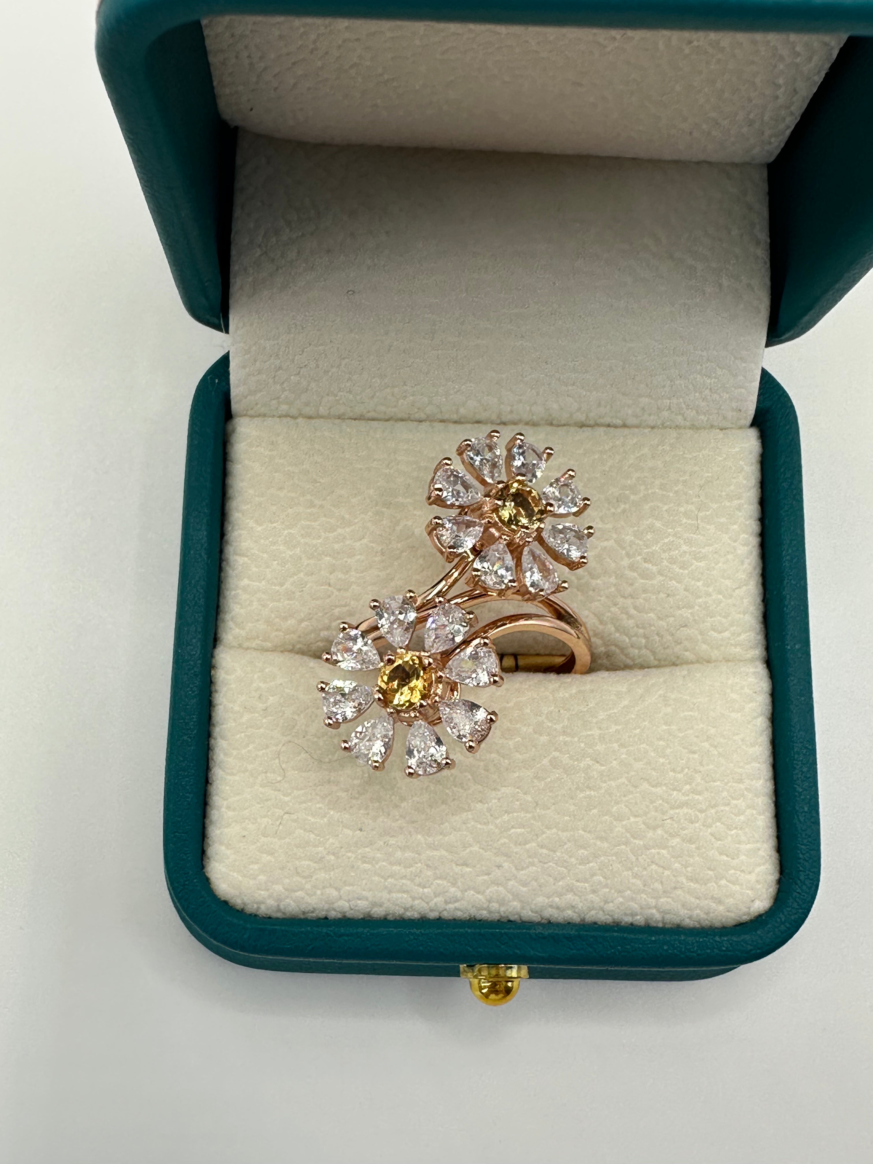 Citrine double flower ring