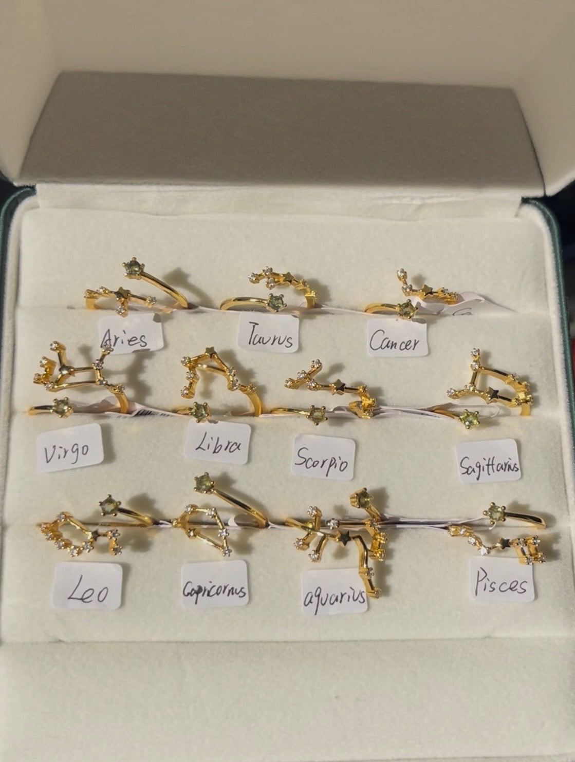 Moldavite Star Sign Rings Gold Plated