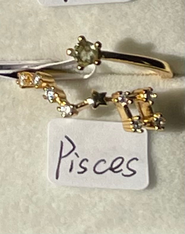 Moldavite Star Sign Rings Gold Plated