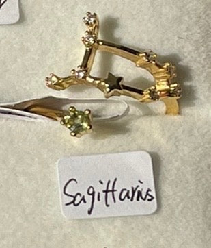 Moldavite Star Sign Rings Gold Plated
